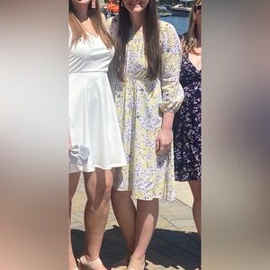 H&M x Anna Glover Women's 8 Textured-Weave Dress Light Yellow Floral Botanical